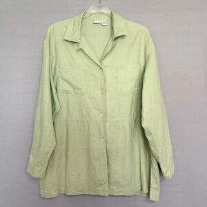 Merona Relaxed Linen Button Shirt Womens Size XL Green Coastal Linen Shacket